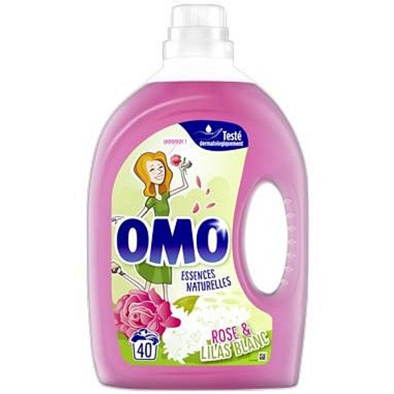 Omo Essences Naturelles Rose & Lilas Blanc Universal-Gel zum Waschen, weiße und farbechte Wäsche 40 Dosen 2 l