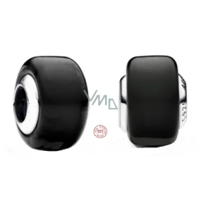 Charme Sterling Silber 925 Schwarz Murano Glasperle auf Armband Symbol