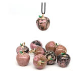 Rhodonit Apfel der Erkenntnis Anhänger, Naturstein 2,7 x 15 mm, handgeschnitzt, großer Heiler der Herzen