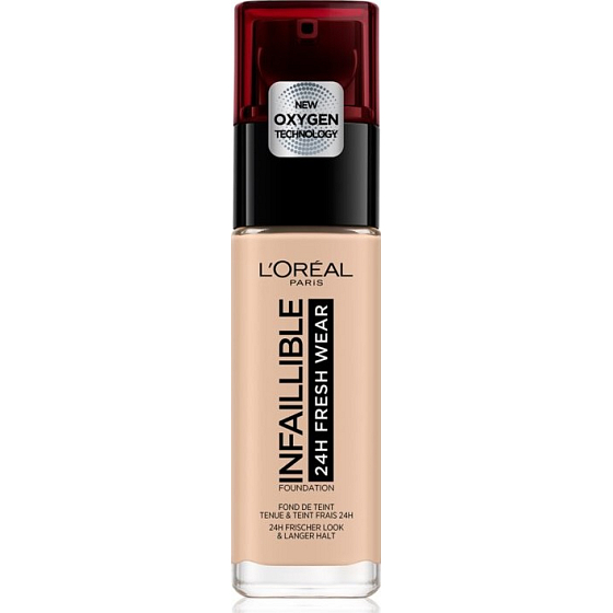 Loreal Paris Infallible 24H Fresh Wear Foundation Make-up deckt Unvollkommenheiten ab, löscht nicht, trocknet die Haut nicht 025 Rose Ivory 30 ml