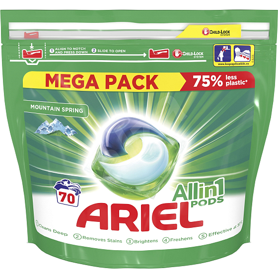 Ariel All in 1 Pods Mountain Spring Gelkapseln zum Waschen von 70 Stück x 35 ml