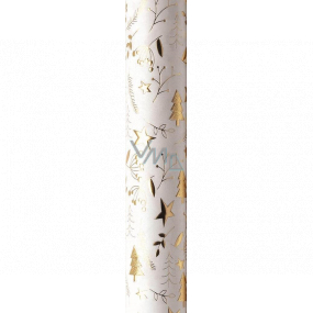 Zöwie Geschenkpapier 70 x 150 cm Christmas Luxury White Weihnachten weiß - goldene Sterne, Bäume, Mistelzweige