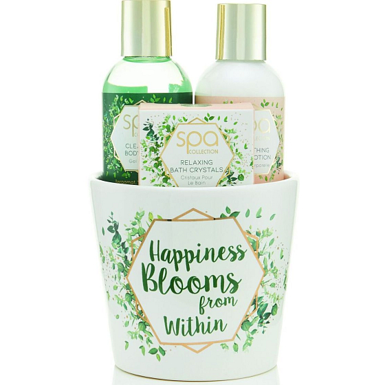 SK S&G Spa Happiness Blooms from Within Körperseife 100 ml + Körpermilch 100 ml + Badeperlen 50 g, Kosmetikset im Blumentopf