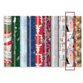 Zöwie Geschenkpapier 70 x 200 cm Weihnachten weiß - schwarz und rosa Bäume, Dreiecke