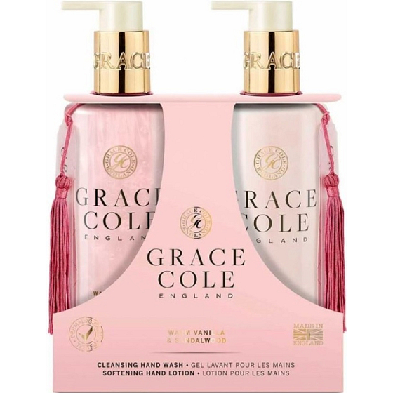 Grace Cole Warm Vanilla & Sandalwood - Vanilla & Sandalwood flüssige Handseife 300 ml + sanfte Handlotion 300 ml, Kosmetikset für Frauen
