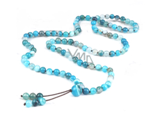 108 Mala Achat blau Halskette, Meditationsschmuck, Naturstein, elastisch, Perle 6 mm