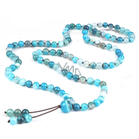 108 Mala Achat blau Halskette, Meditationsschmuck, Naturstein, elastisch, Perle 6 mm