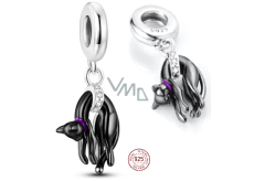 Sterling Silber 925 Schwarze faule Katze, Tierarmband-Anhänger