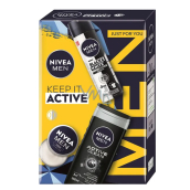 Nivea Men Keep It Active Invisible Black & White Original Antitranspirant Spray 150 ml + Nivea Men Active Clean Duschgel 250 ml + Nivea Men Creme für Gesicht, Körper und Hände 30 ml, Pflegeset für Männer