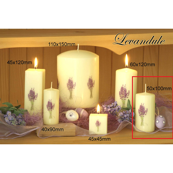 Lima Flower Lavender Duftkerze aus Elfenbein mit Lavendel-Aufkleberzylinder 50 x 100 mm 1 Stück