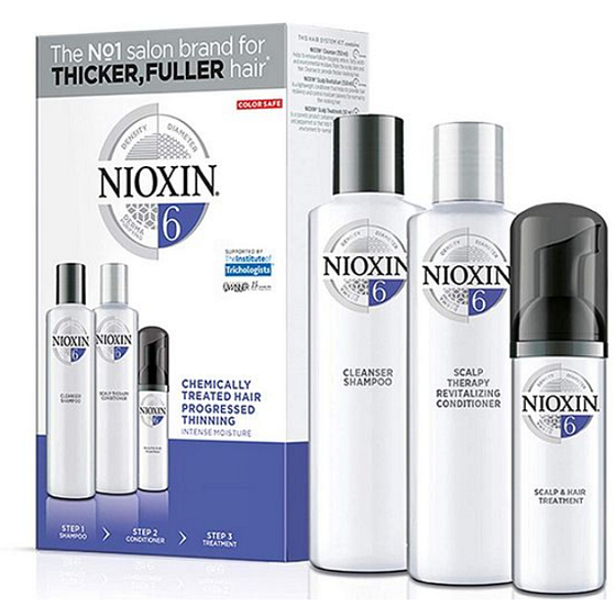 Nioxin System 6 3-Phasen-System zur deutlichen Verdünnung natürliches und chemisch behandeltes mittelstarkes bis starkes Haarshampoo 300 ml + Conditioner 300 ml + Hautpflege 100 ml
