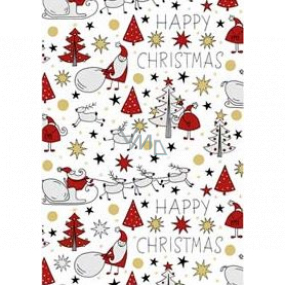 Ditipo Geschenkpapier 70 x 200 cm Weihnachtsweiß Santa Rentierbäume