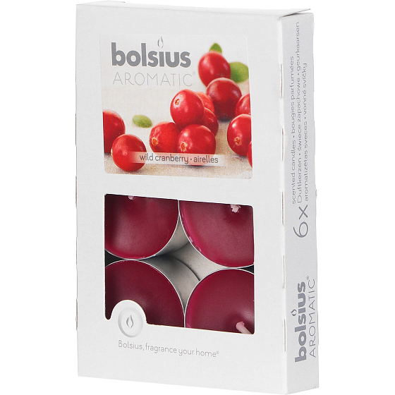 Bolsius Aromatic Wild Cranberry - Teelichter mit Duft nach Wild Cranberry 6 Stück, Brenndauer 4 Stunden