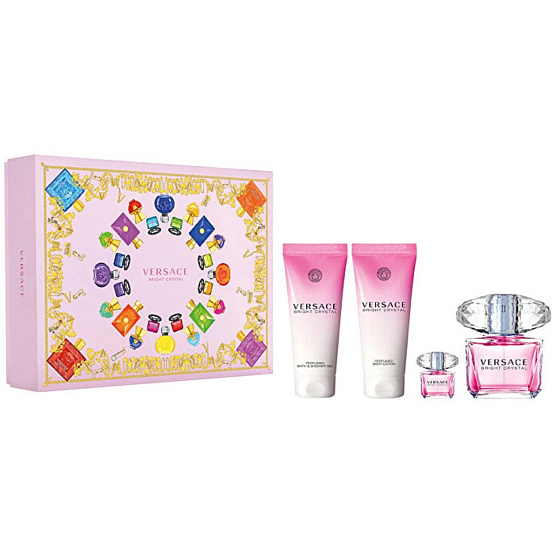Versace Bright Crystal Eau de Toilette für Frauen 90 ml + Körperlotion 100 ml + Duschgel 100 ml + Eau de Toilette für Frauen 5 ml, Geschenkset für Frauen