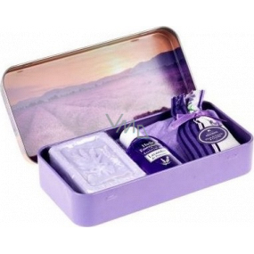 Esprit Provence Lavendel-Toilettenseife 60 g + Duftsäckchen + ätherisches Öl 12 ml + Dose mit Bild eines Lavendelfeldes, Kosmetikset für Frauen