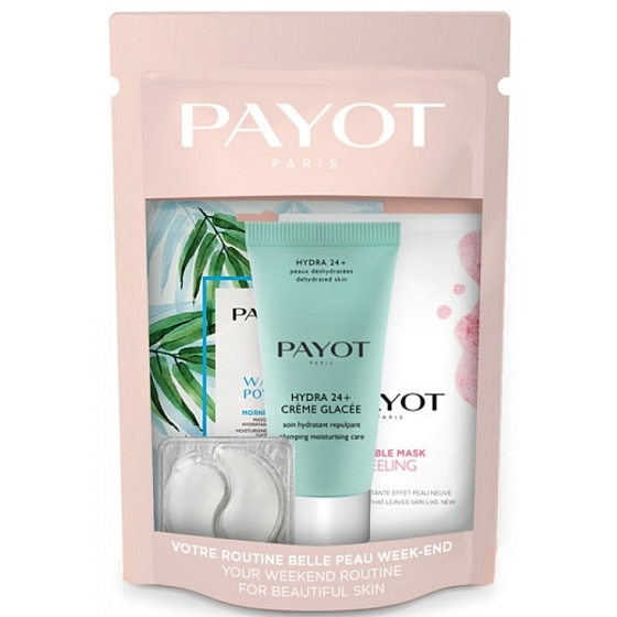 Payot Travel Kit Bubble Mask tiefenreinigende Peelingmaske 5 ml + Hydra 24+ Creme Glacée feuchtigkeitsspendende Gesichtscreme 30 ml + Roselift Collagéne Hydrogel Augenmaske 2 Stück + Morning Mask Water Power feuchtigkeitsspendende Textilmaske 1 Stück, Kosmetikset
