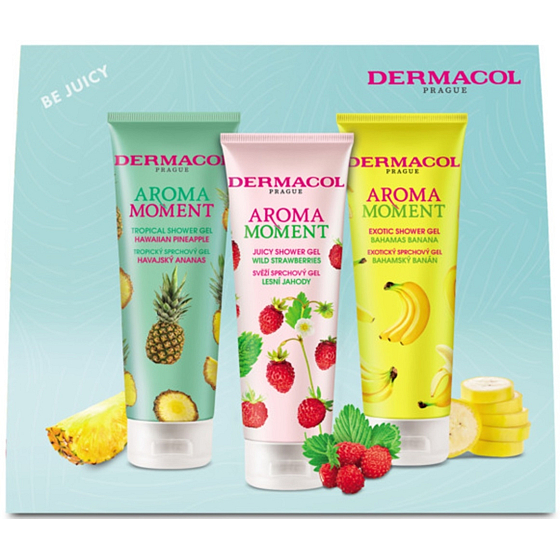 Dermacol Aroma Moment Hawaiian Pineapple Duschgel 250 ml + Wild Strawberries Duschgel 250 ml + Bahamas Banana Duschgel 250 ml, Kosmetikset für Frauen