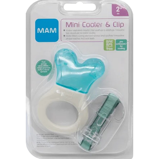Mam Mini Cooler & Clip leichter Beißring mit Kühlteil und Band für Babys ab 2 Monaten Türkis