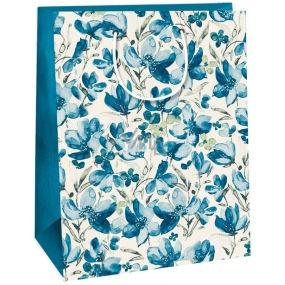 Ditipo Kraft Geschenktüte 22 x 10 x 29 cm weiße, blaue Blumen