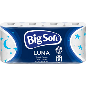 Big Soft Luna 3-lagiges Toilettenpapier, 8 Rollen, 17,6 m Rolle Big Soft Luna 3-lagiges Toilettenpapier, 8 Rollen, 17,6 m Rolle