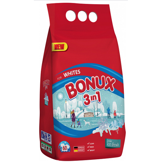 Bonux White Polar Ice Fresh 3 in 1 Waschpulver für weiße Wäsche 60 Dosen von 4,5 kg