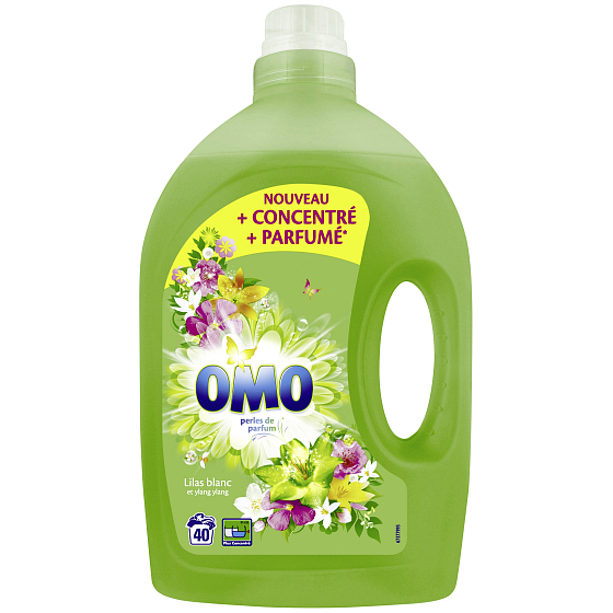 Omo Lilas Blanc und Ylang Ylang Universalgel zum Waschen, weiße und farbechte Wäsche 40 Dosen 2 l
