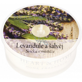 Heart & Home Lavendel und Salbei Sojaduftkerze in einer Schale Brenndauer bis zu 12 Stunden 38 g