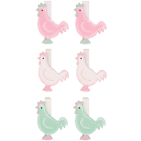 Holzhuhn auf einem Pflock Grün, weiß und rosa 4,5 cm 6 Stück