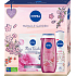 Nivea Miracle Garden Cherry Blossom & Red Berries 48h Antitranspirant Deodorant Spray 150 ml + Miracle Garden Cherry Blossom & Pomegranate Duschgel 250 ml + Rose Touch textile Gesichtsmaske 1 Stück, Kosmetikset für Frauen