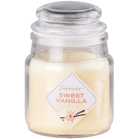 Emocio Sweet Vanilla - Süße Vanille-Duftkerze Glas mit Glasdeckel 57 x 85 mm