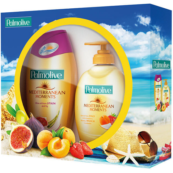 Palmolive Erinnerungen an die mediterrane Flüssigseife Aprikose & Erdbeere 300 ml + Duschgel Feige & Olive 250 ml, Kosmetikset
