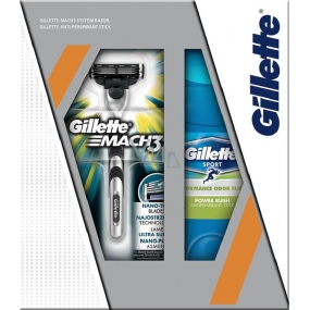 Gillette Mach3 Rasierer + Power Rush Antitranspirant-Stick für Männer 48 ml, Kosmetikset, für Männer
