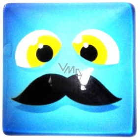 Nekupto Magnet Emoji Smiley quadratisch blau, Schnurrbart 4 x 4 cm