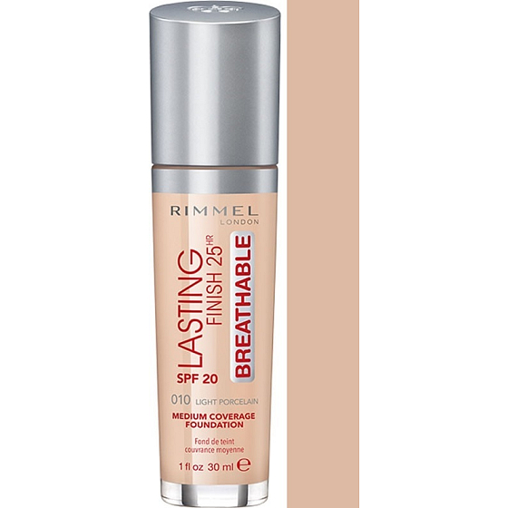 Rimmel London Permanent Finish Atmungsaktives Foundation Make-up 010 Leichtporzellan 30 ml