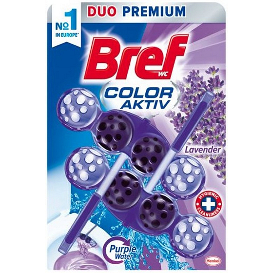 Bref Color Aktiv Lavendel WC-Block für hygienische Sauberkeit und Frische Ihrer Toilette, färbt das Wasser in einem lila Farbton 2 x 50 g