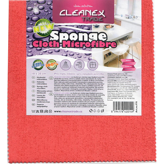 Cleanex Schwamm-Mikrofaser-Tuch zum Waschen, Reinigen und Trocknen von Oberflächen 18 x 20 cm
