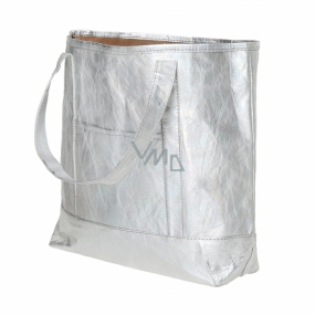 Albi Eco Handtasche aus waschbarem Laminierpapier - Silber 30 cm x 38 cm x 10,5 cm