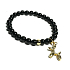 Spinell schwarz + Hund Anhänger, Armband elastischer Naturstein, Kugel 6 mm / 16 - 17 cm