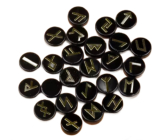Schwarzer Achat runder Runen-Alphabet Naturstein, 16 - 19 mm 25 Stück
