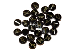 Schwarzer Achat runder Runen-Alphabet Naturstein, 16 - 19 mm 25 Stück