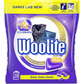 Woolite Dark Black & Denim Gelkapseln mit Keratin für dunkle und schwarze Wäsche, entfernt Flecken, schützt vor Formverlust und behält die Intensität der Farbe 28 Stück bei