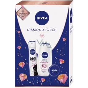 Nivea Diamond Touch Care & Diamond Duschgel für Frauen 250 ml + Schwarz & Weiß Klares Antitranspirant-Spray für Frauen 150 ml + Creme 30 ml, Kosmetikset
