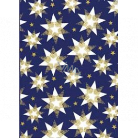 Ditipo Geschenkpapier 70 x 200 cm Weihnachtsblau Weißgold Sterne