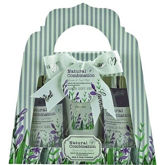 Salsa Collection Duschgel aus Lavendel, Salbei und Minze 100 ml + Badeschaum 100 ml + Körpercreme 50 ml, Kosmetikset in einer Papiertüte