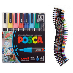 Posca Universal-Satz von Acrylmarkern 0,9 - 1,3 mm Grundfarben 8 Stück PC-3M