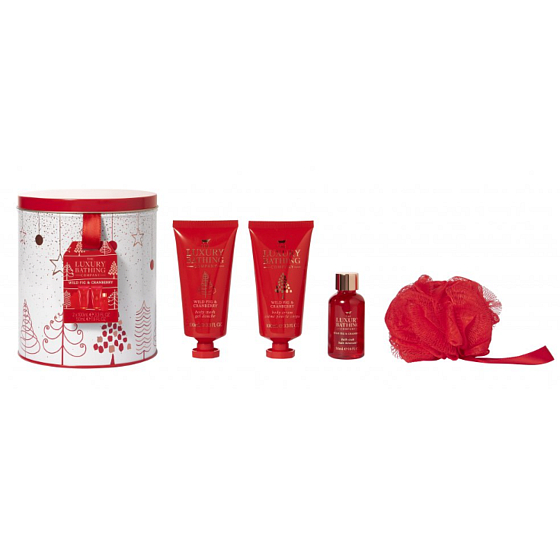 Grace Cole Wild Figs & Cranberries Duschgel 100 ml + Körpercreme 100 ml + Badeschaum 50 ml + Badeschwamm + Dose, Kosmetikset für Frauen