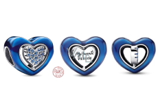 Charms Sterling Silber 925 Drehbares blaues Herz Perlenarmband Liebe