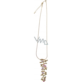 Gold Halskette mit rosa Steinen 40 cm