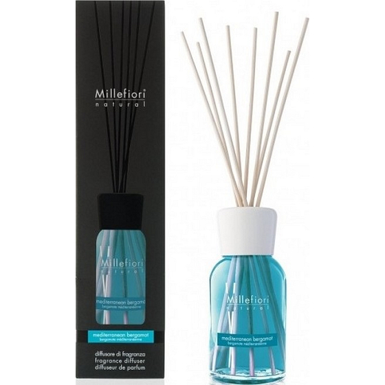 Millefiori Milano Natural Mediterrane Bergamotte - Mediterrane Bergamotte Diffusor 100 ml + 7 cm lange Stiele in kleineren Räumen dauern 5-6 Wochen