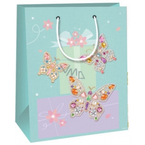 Ditipo Geschenk Papiertüte 18 x 10 x 22,7 cm türkis, mit Schmetterlingen